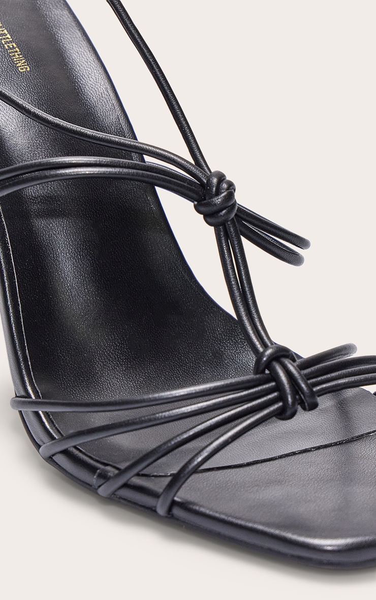 Black Wide Fit Pu Square Toe Knotted Strappy Lace Up Heeled Sandals image 5