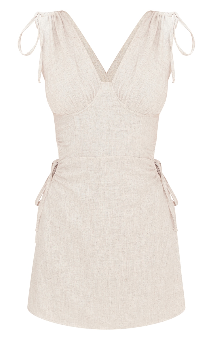 Stone Linen Underwired Cut Out Ruched Bodycon Dress image 5