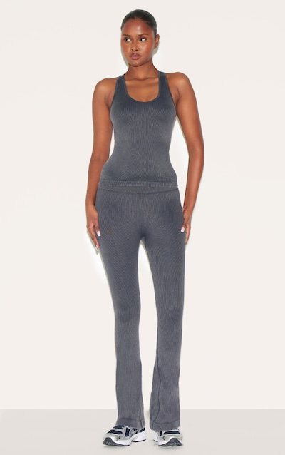 Charcoal Acid Wash Seamless Rib Flare Yoga Pants