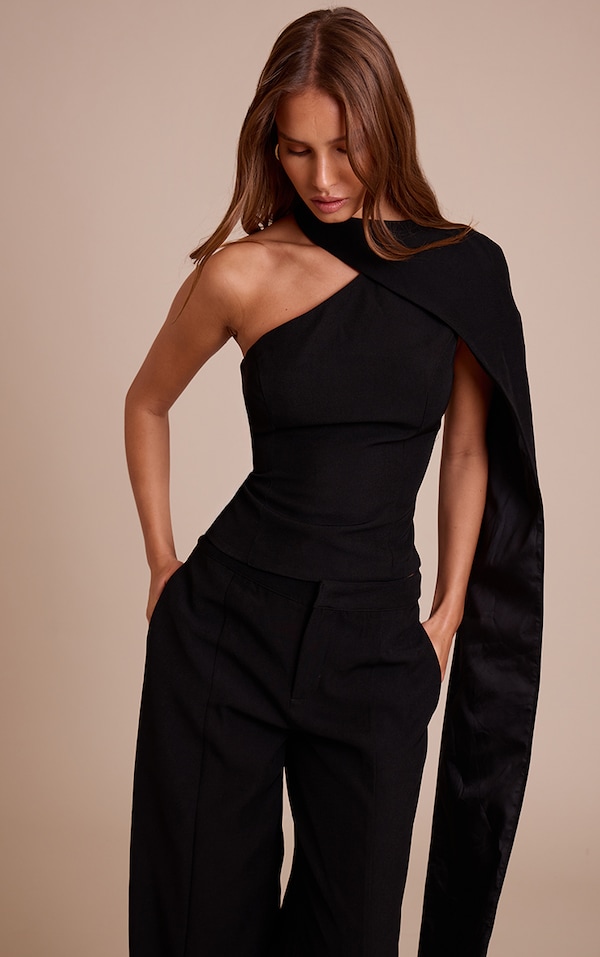  Black Tailored Woven Shoulder Cape Top