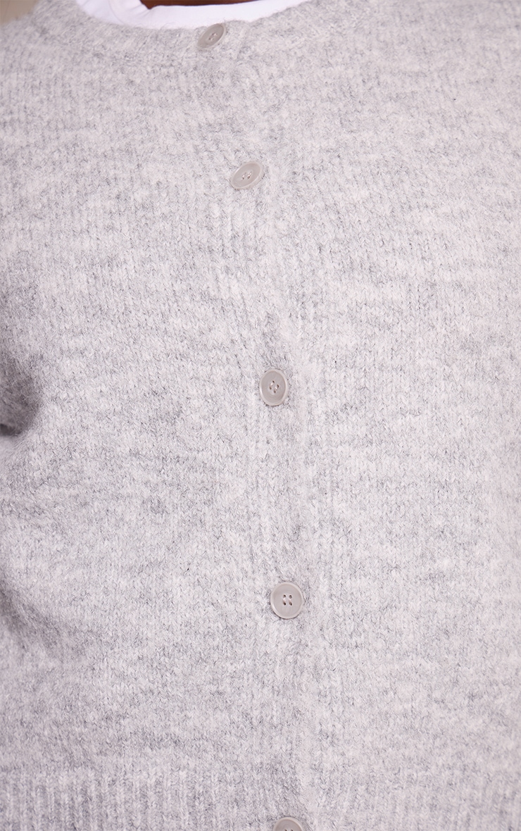 Plus Light Grey Brushed Oversized Detail Round Neck Cardigan image 4