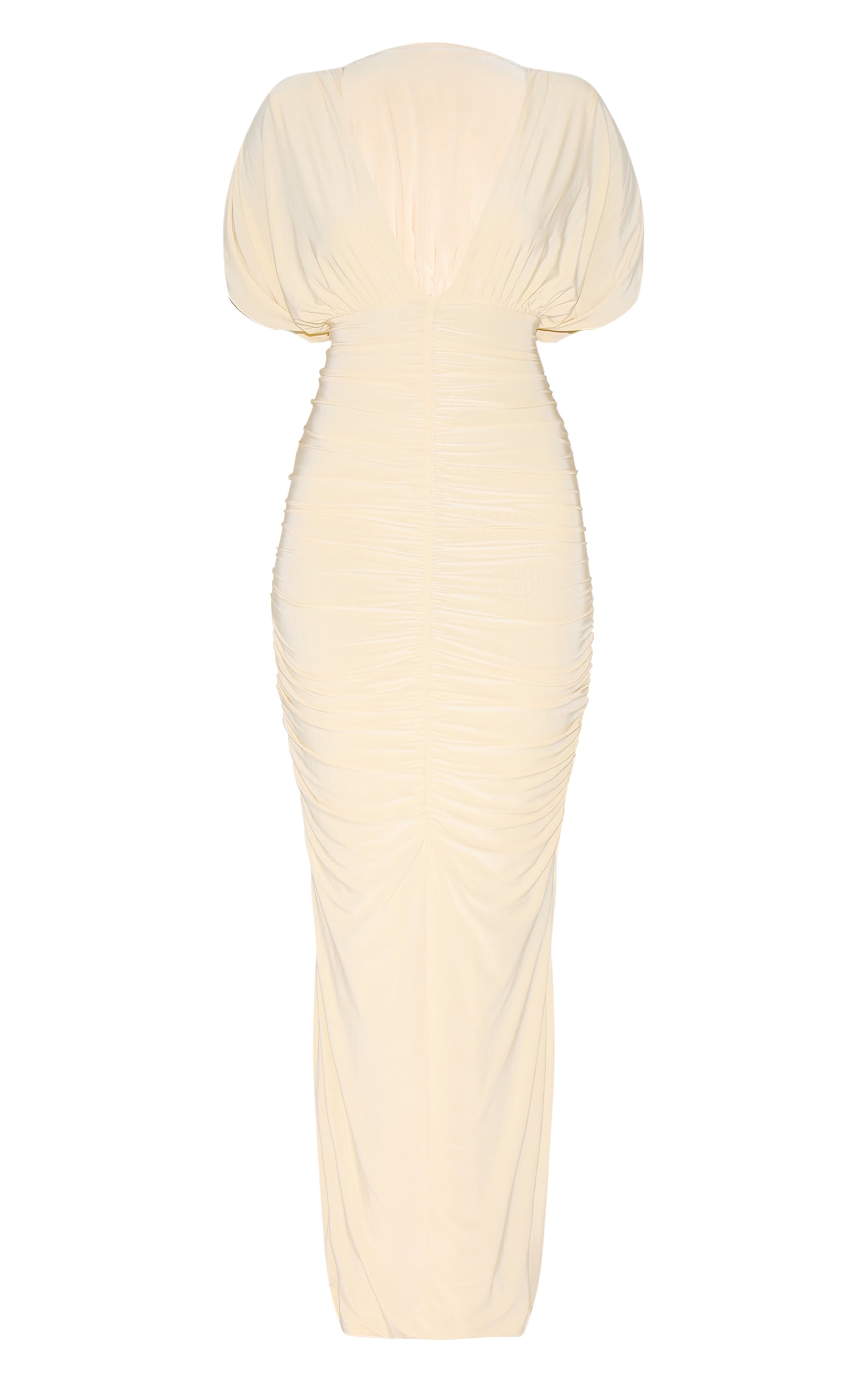 Butter Yellow Double Layer Slinky Ruched Batwing Maxi Dress image 5
