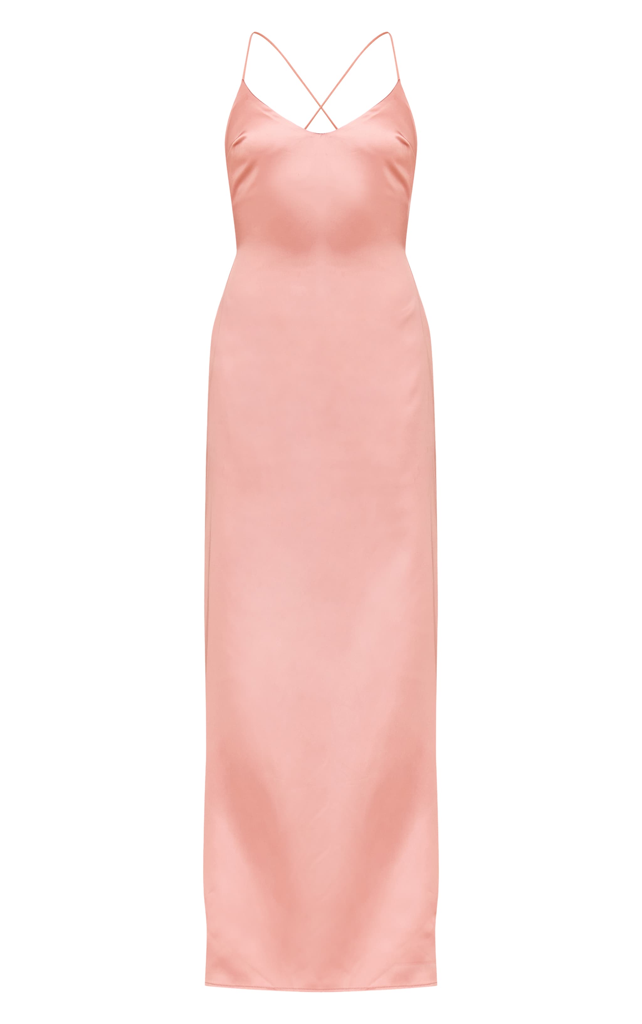 Petite Baby Pink Satin Strappy Open Back Maxi Dress image 5