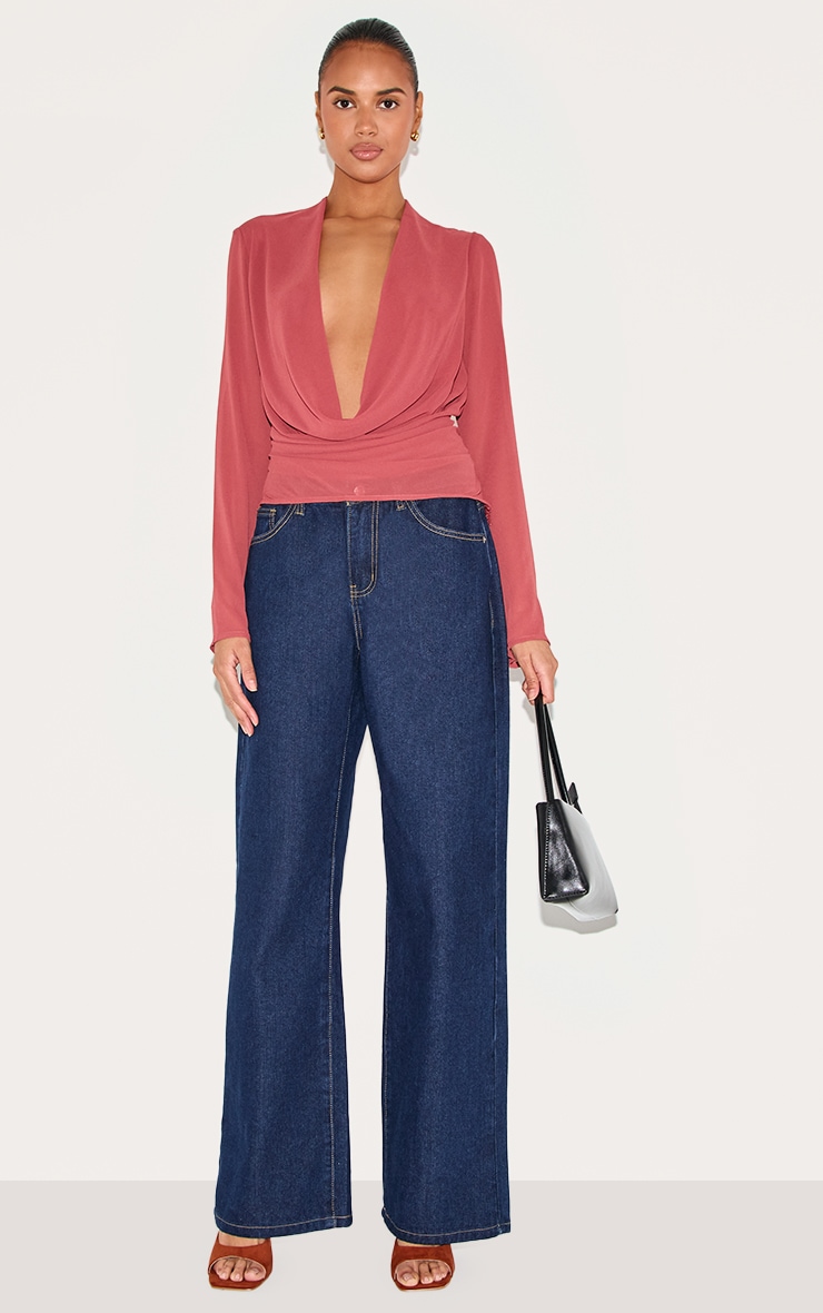 Blush Rose Chiffon Long Sleeve Sheer Cowl Blouse image 3