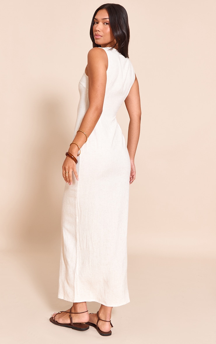 Natural Textured Button Down Sleeveless Maxi Dress image 2
