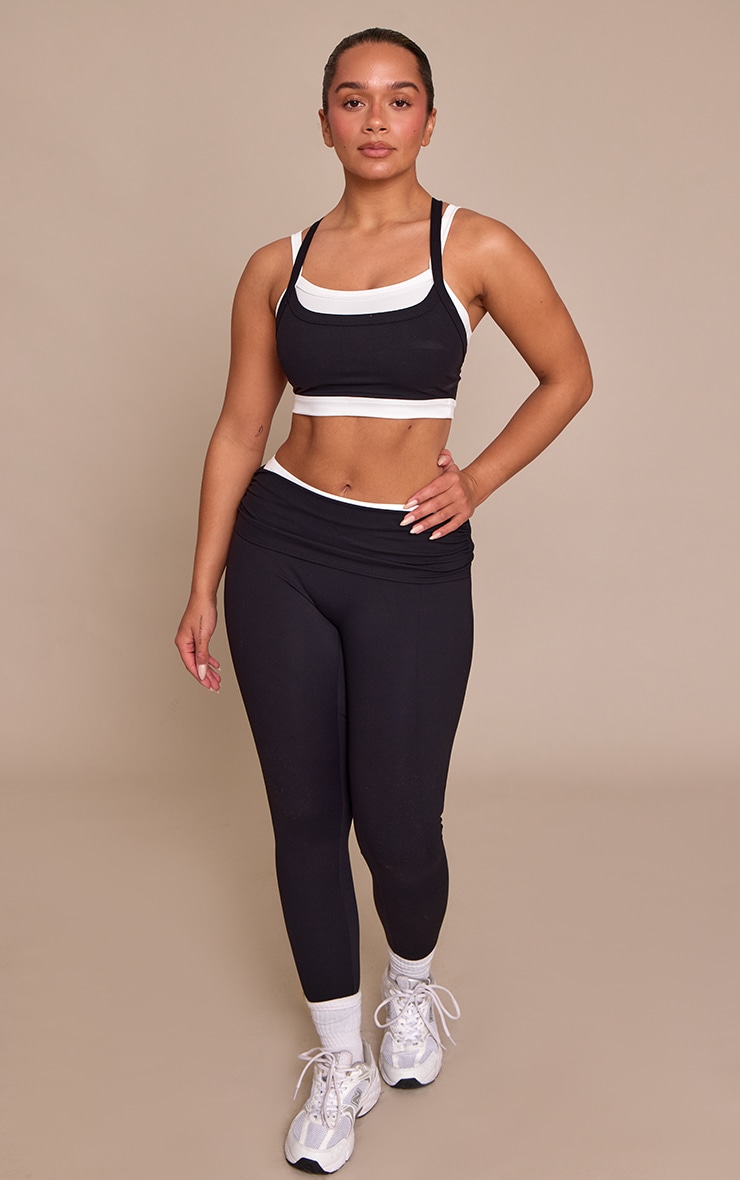 Shape Black Contrast Foldover Waistband Active Sculpt Leggings image 1