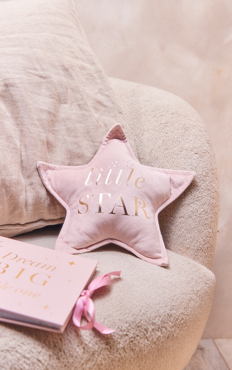Bambino Coussin étoile en velours rose pâle à slogan Little Star image 1