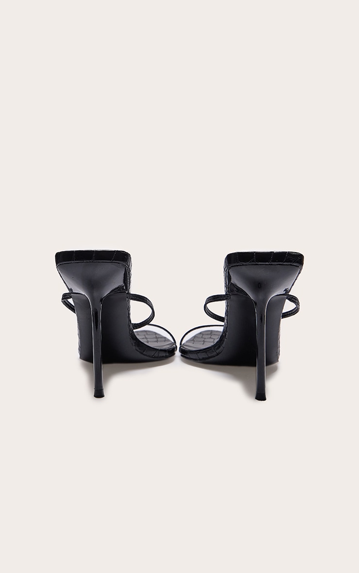 PLT Label Black Croc Faux Leather Barely There Point Toe High Heels image 4
