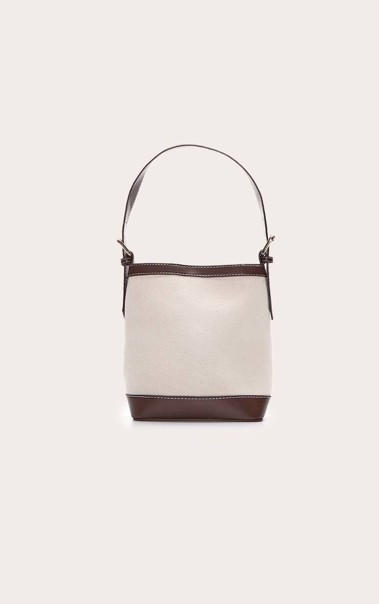 Chocolate PU Contrast Canvas Bucket Bag image 4