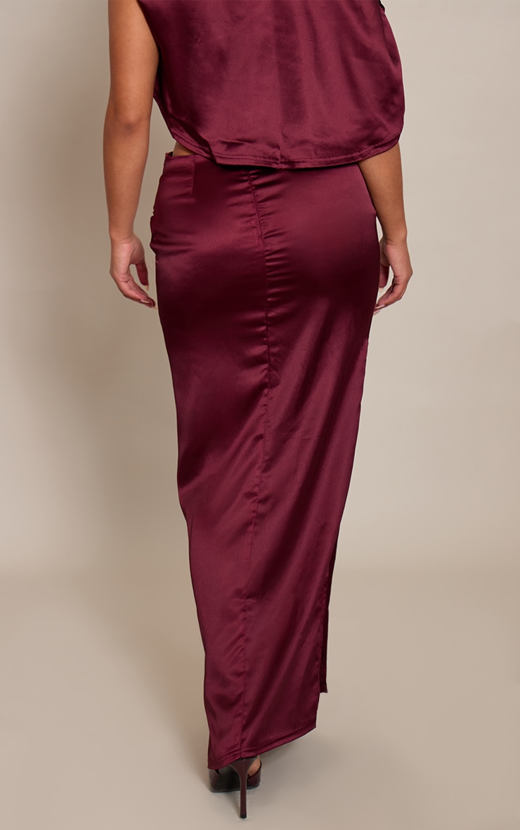 Shape Burgundy Satin Drape Maxi Skirt image 3