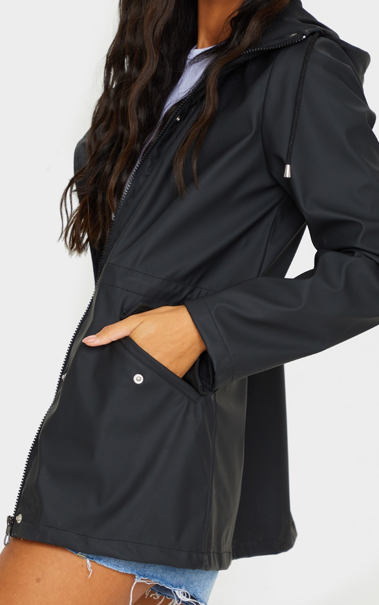Black Pocket Front Waterproof Rain Mac PrettyLittleThing IE
