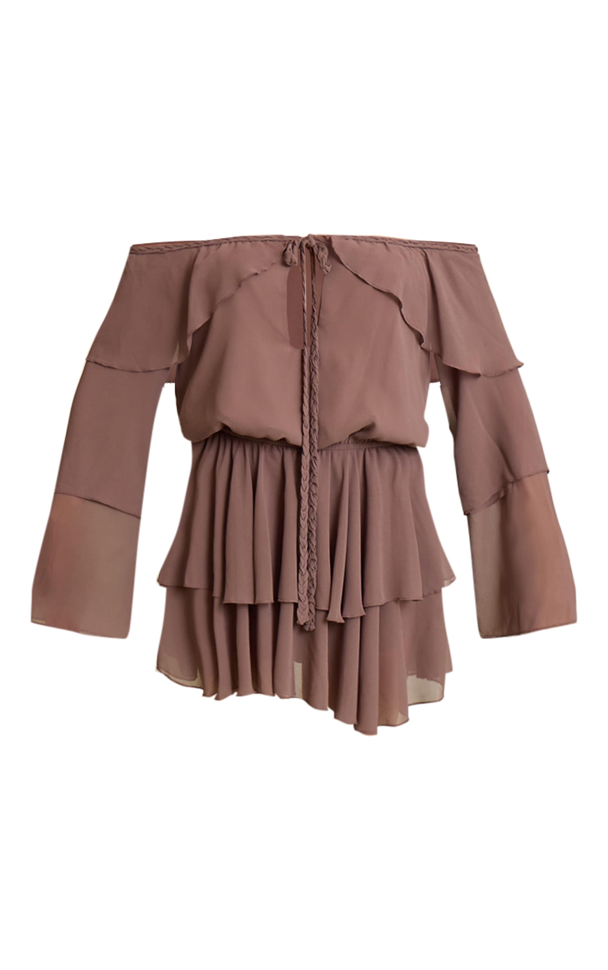 Mushroom Chiffon Ruffle Detail Long Sleeve Romper image 5