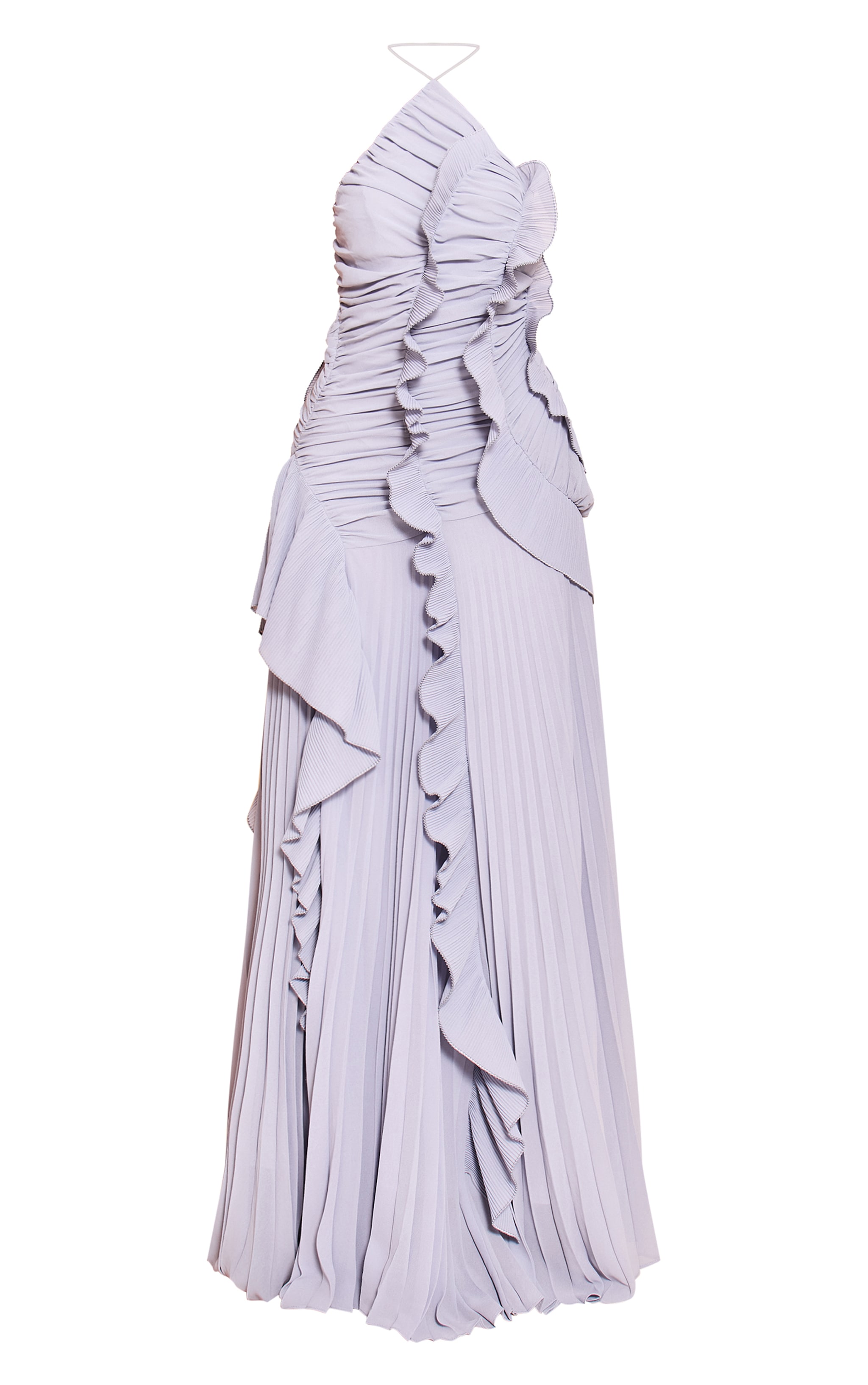 Blue Grey Pleated Frill Halterneck Maxi Dress image 5
