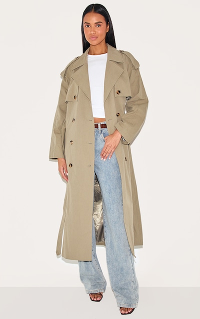 Khaki Belted Double Breasted Trench Coat