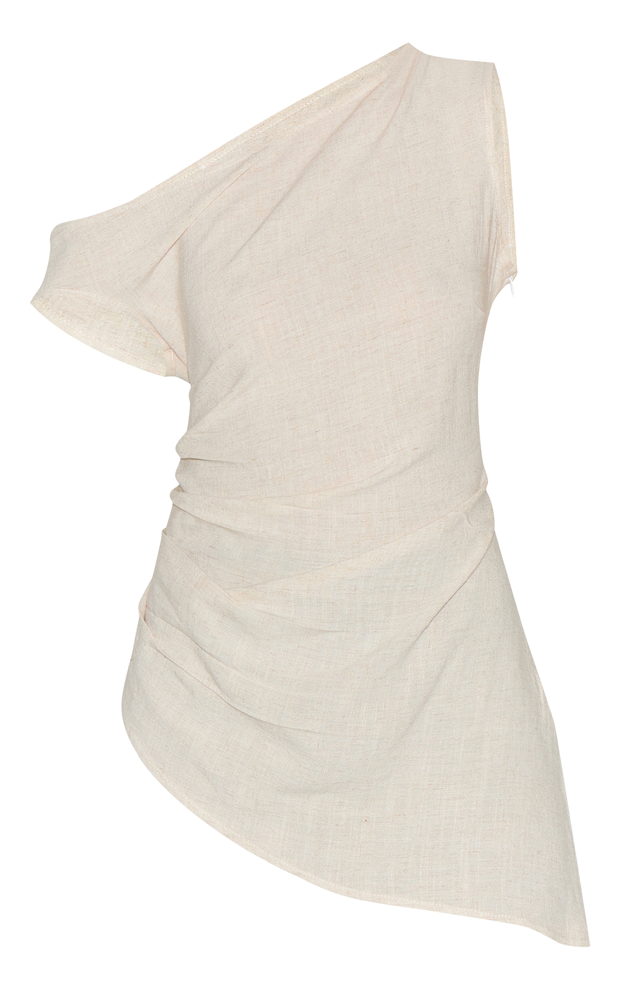 Taupe Linen Look One Shoulder Asymmetric Top image 5