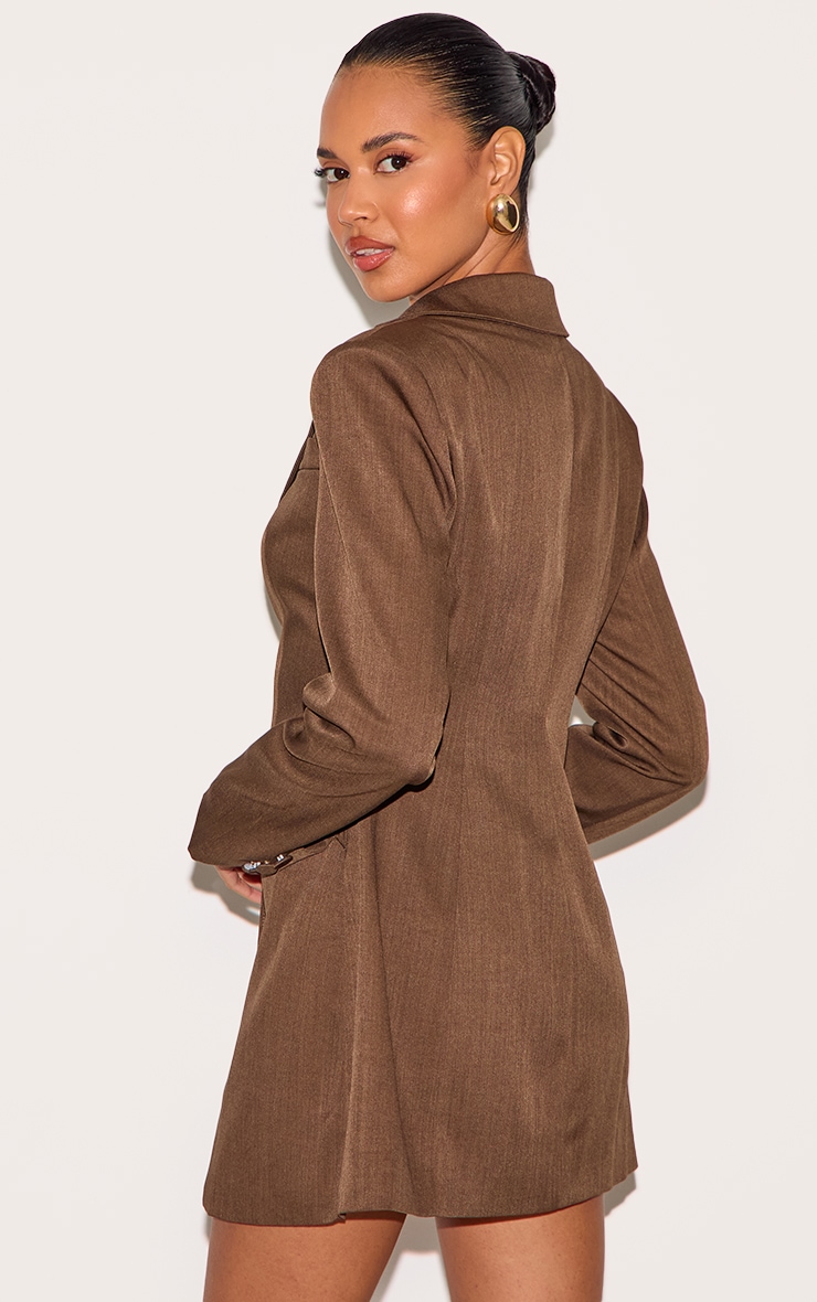 Chocolate Woven Cinched Waist Blazer Dress image 2