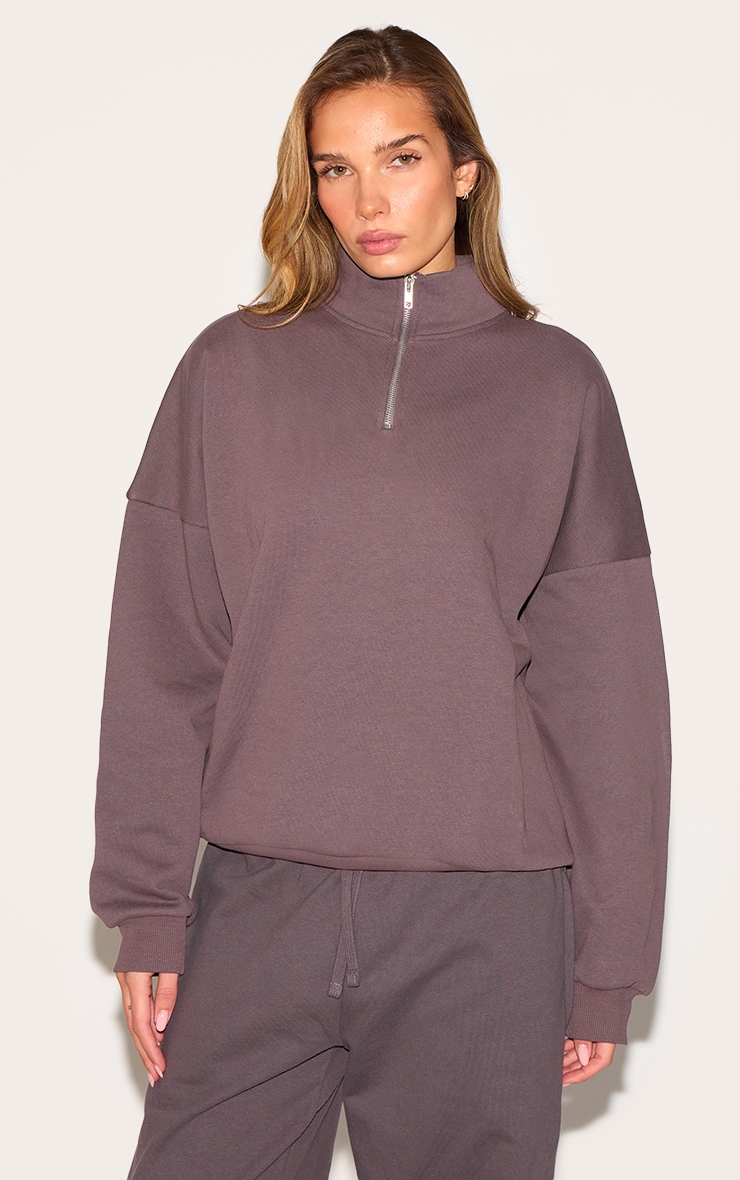 Sweat oversize deluxe gris anthracite à col montant et zip image 1