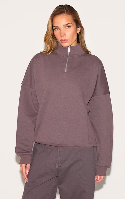 Sweat oversize deluxe gris anthracite à col montant et zip