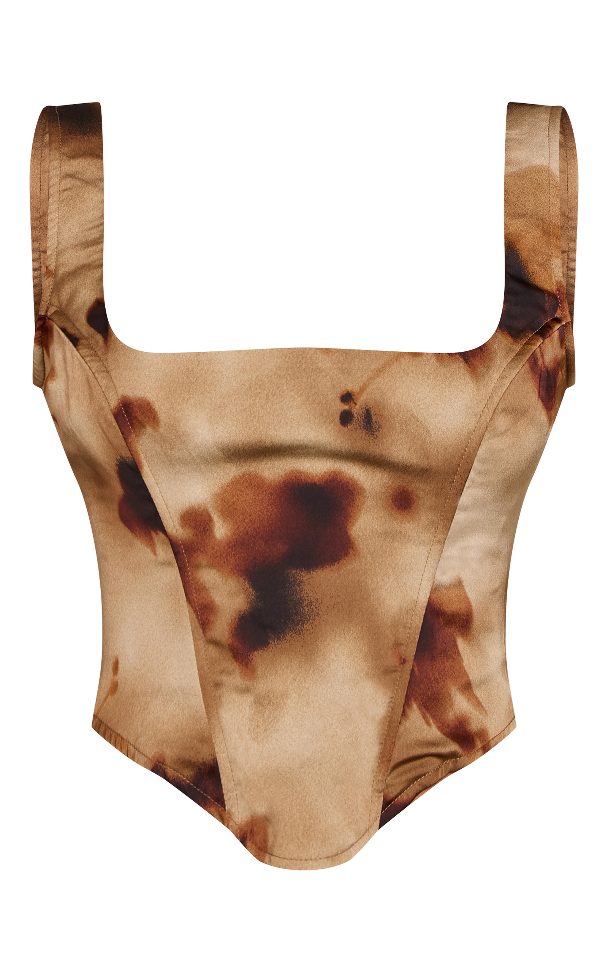 Brown Floral Abstract Print Satin Corset image 5