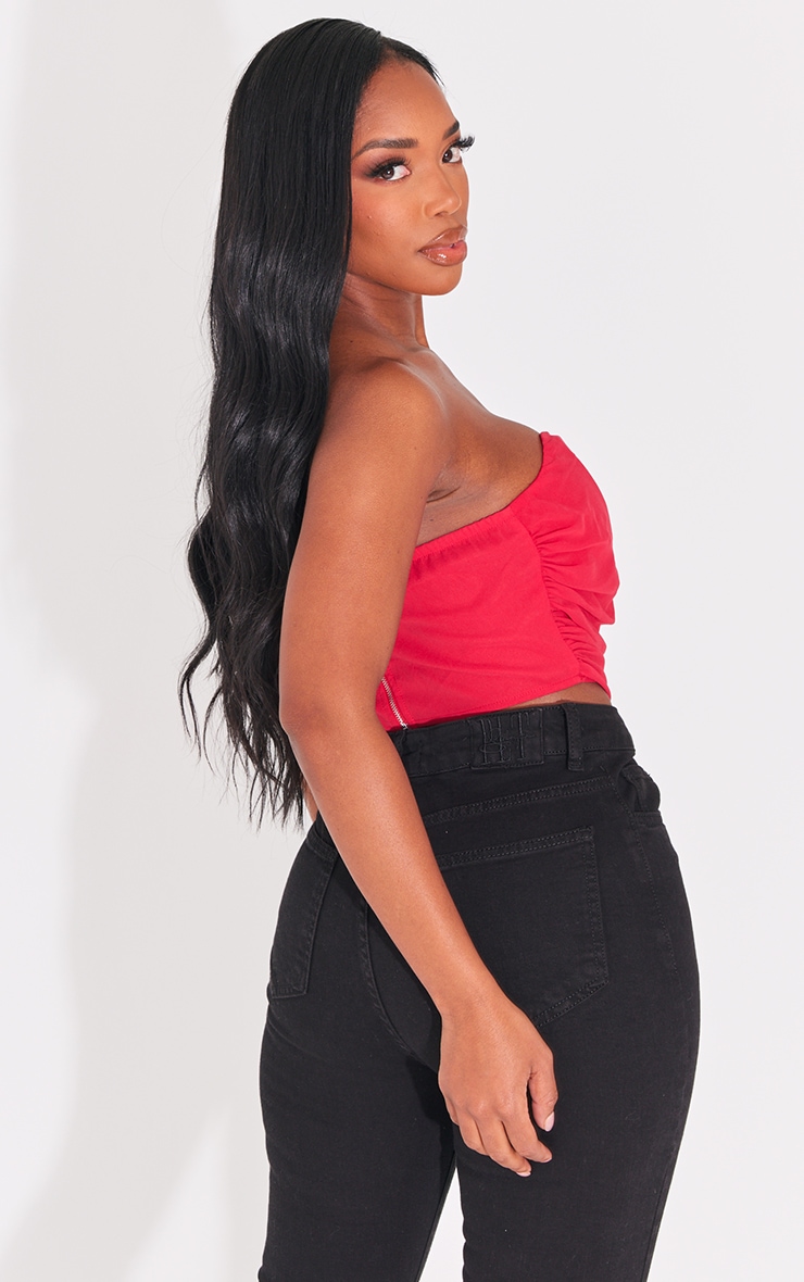 Shape Red Chiffon Ruched Corset Crop Top image 2