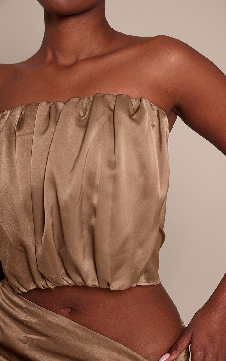 Top bustier satiné or olive froncé image 4