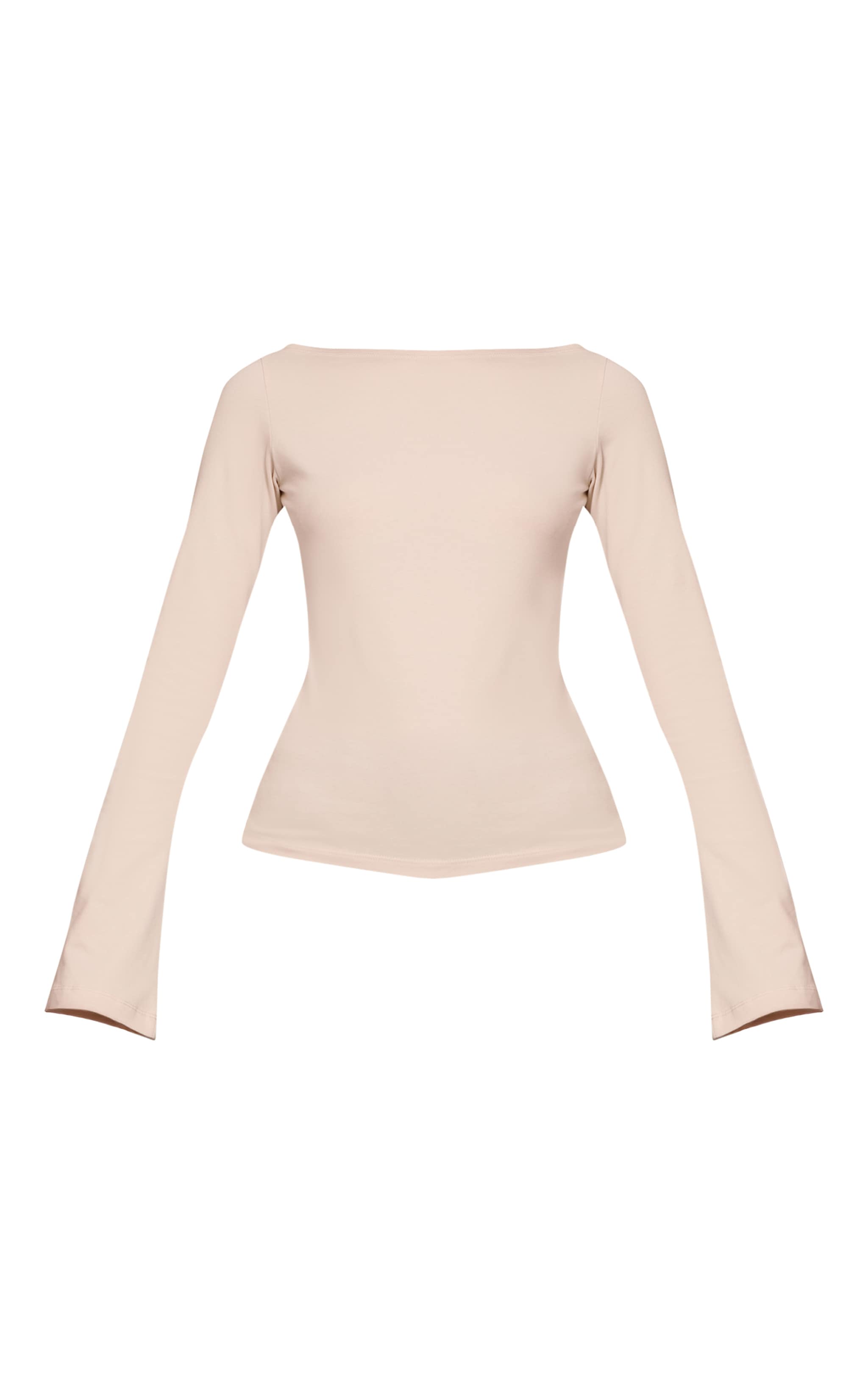 Oatmeal Soft Cotton Boat Neck Flared Long Sleeve Top image 5