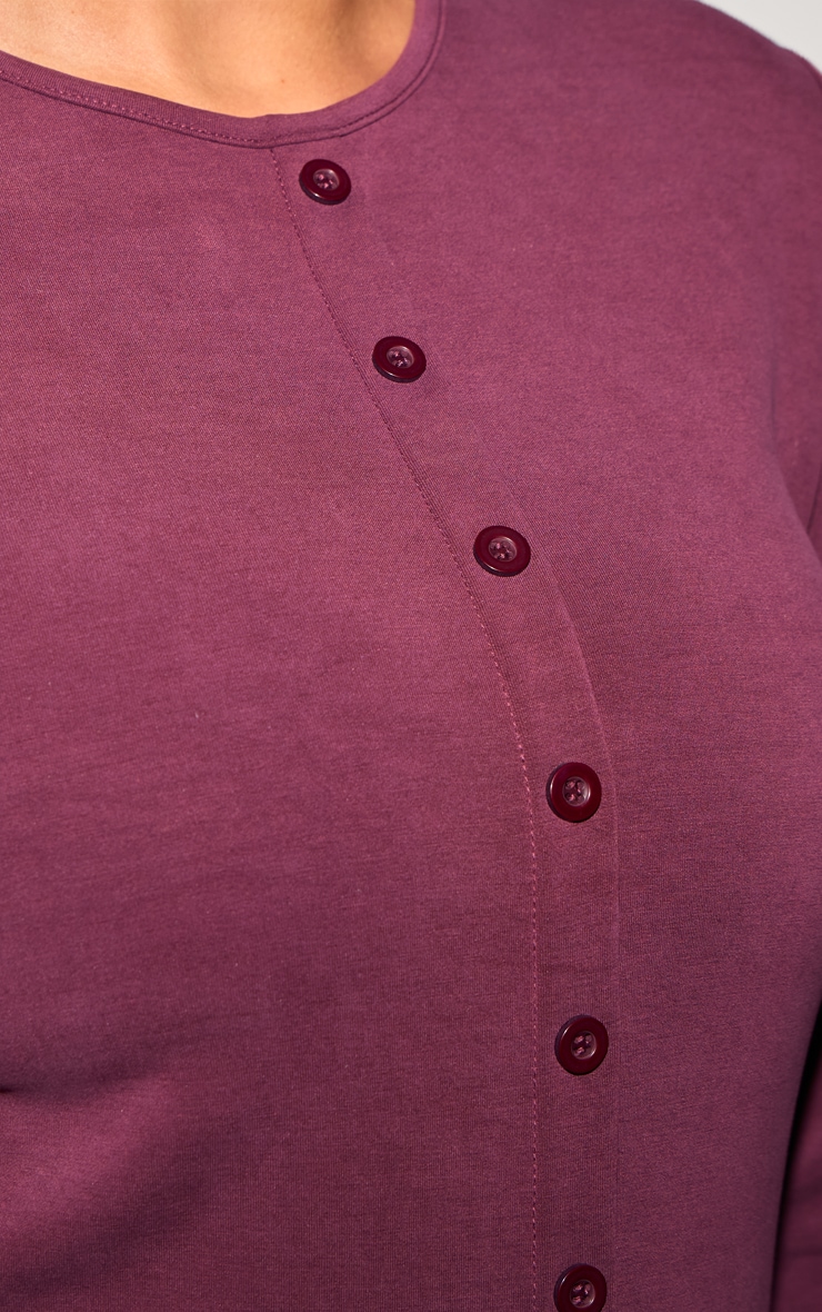 Plus Burgundy Modal Button Detail Long Sleeve Top image 4