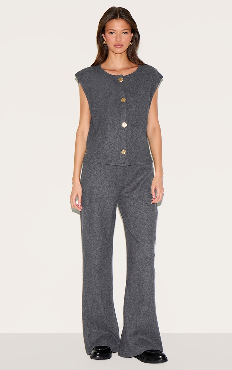 Pantalon droit côtelé brossé gris foncé à taille basse image 1