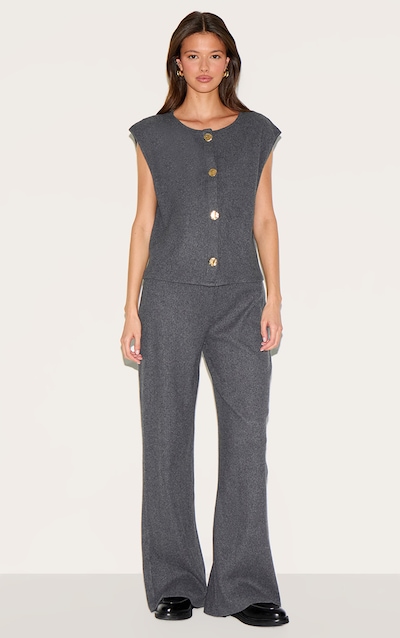 Pantalon droit côtelé brossé gris foncé à taille basse