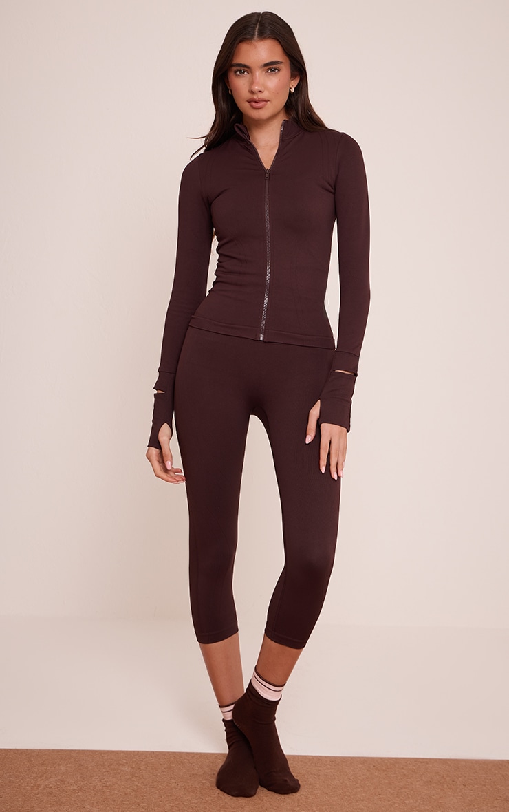 PLT Chocolate Seamless Seam Detail Gym Jacket image 3
