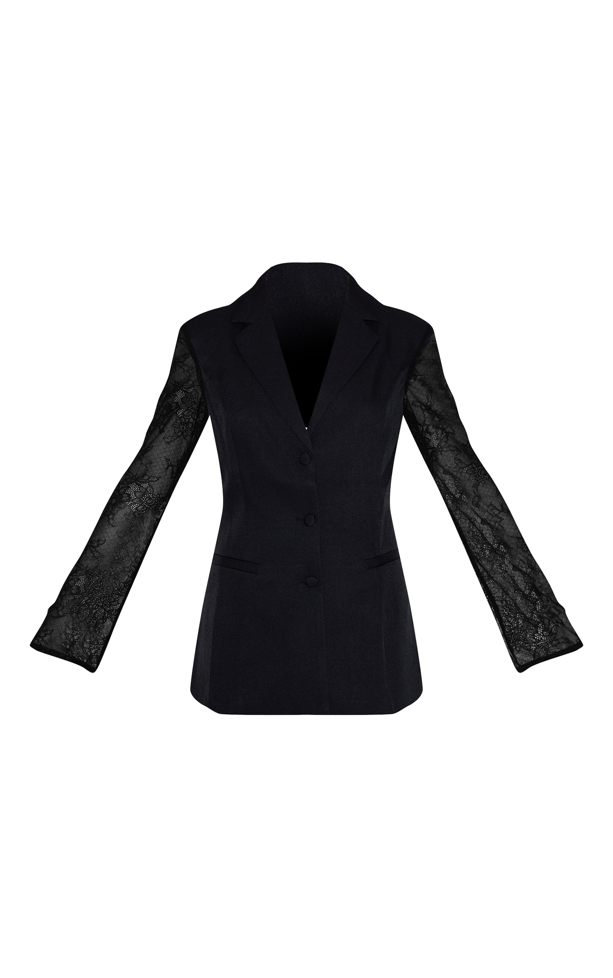 Black Woven Sheer Lace Panel Blazer image 5