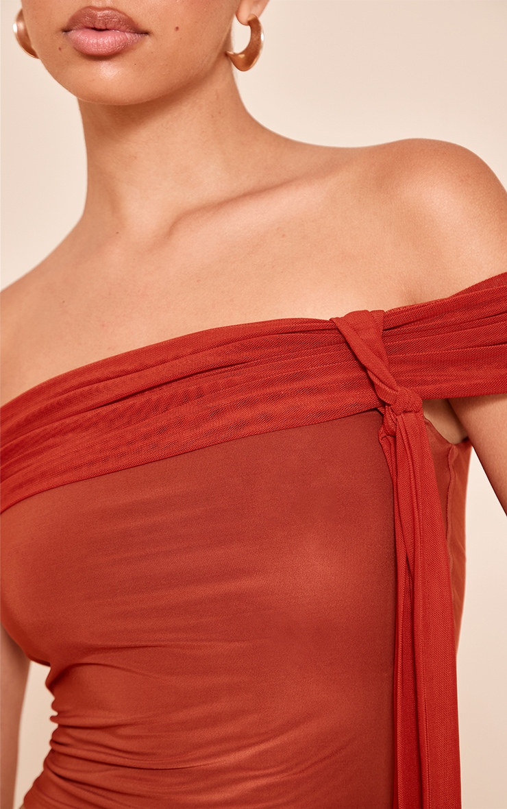 Burnt Orange Double Slinky Knotted Bardot Top image 4