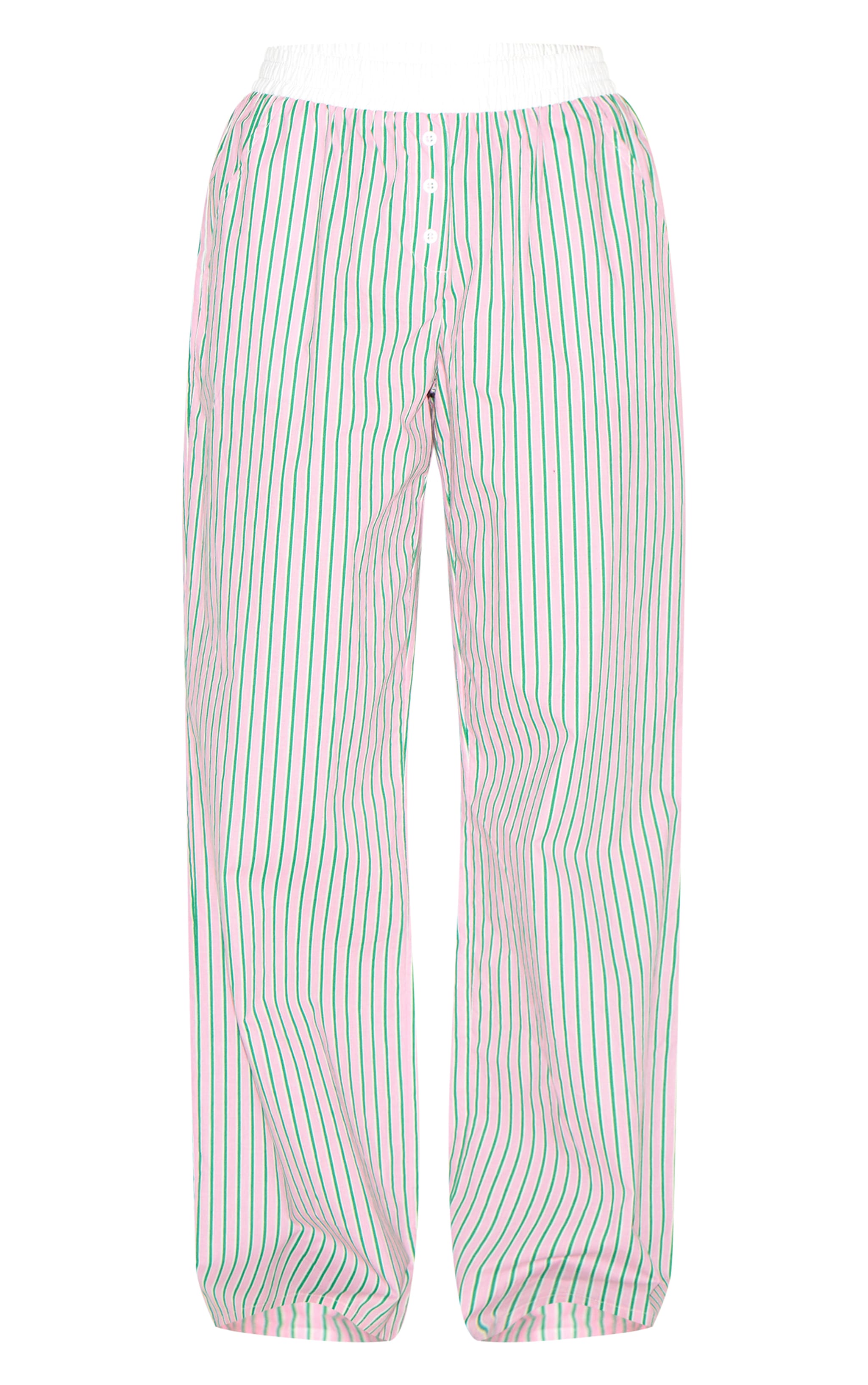 Pink Pinstripe Cotton Poplin Contrast Waistband Pant image 5