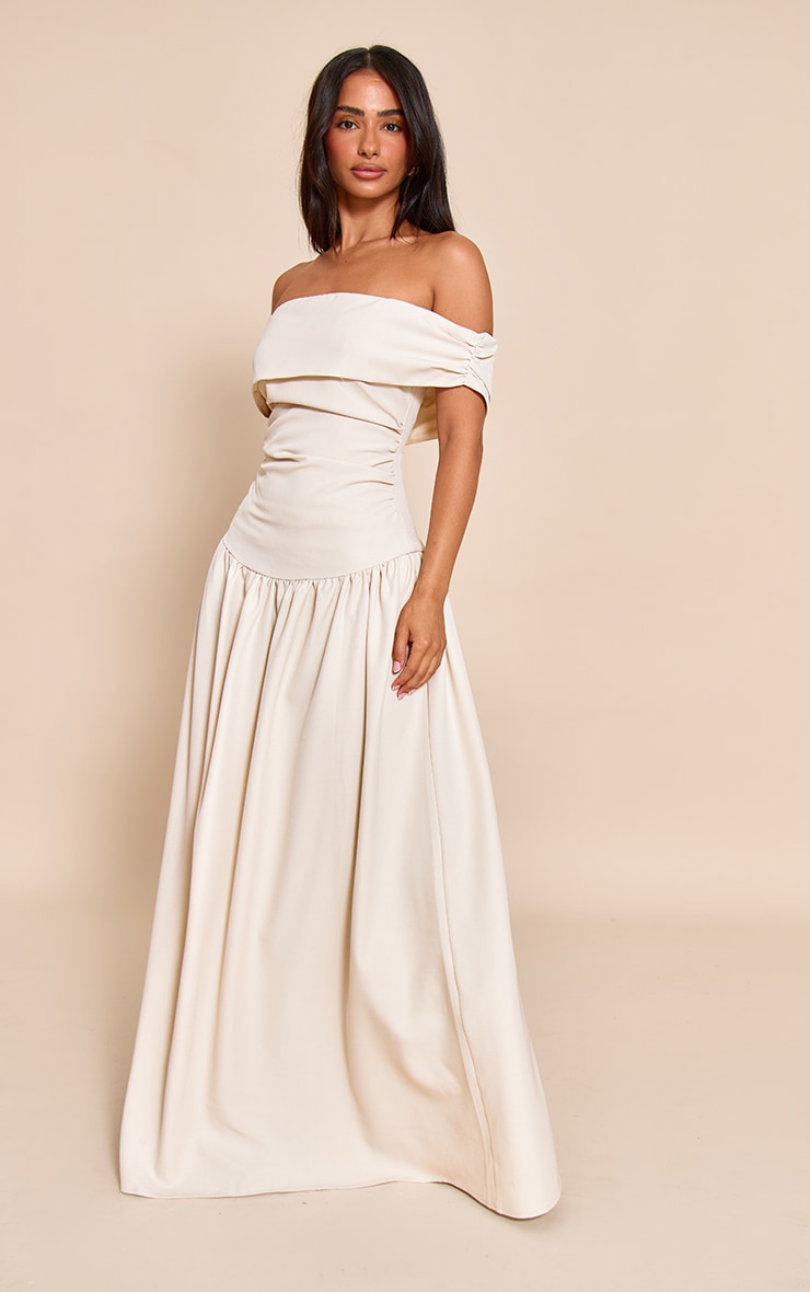 Petite Almond Off Shoulder Pleated Maxi Dress image 3