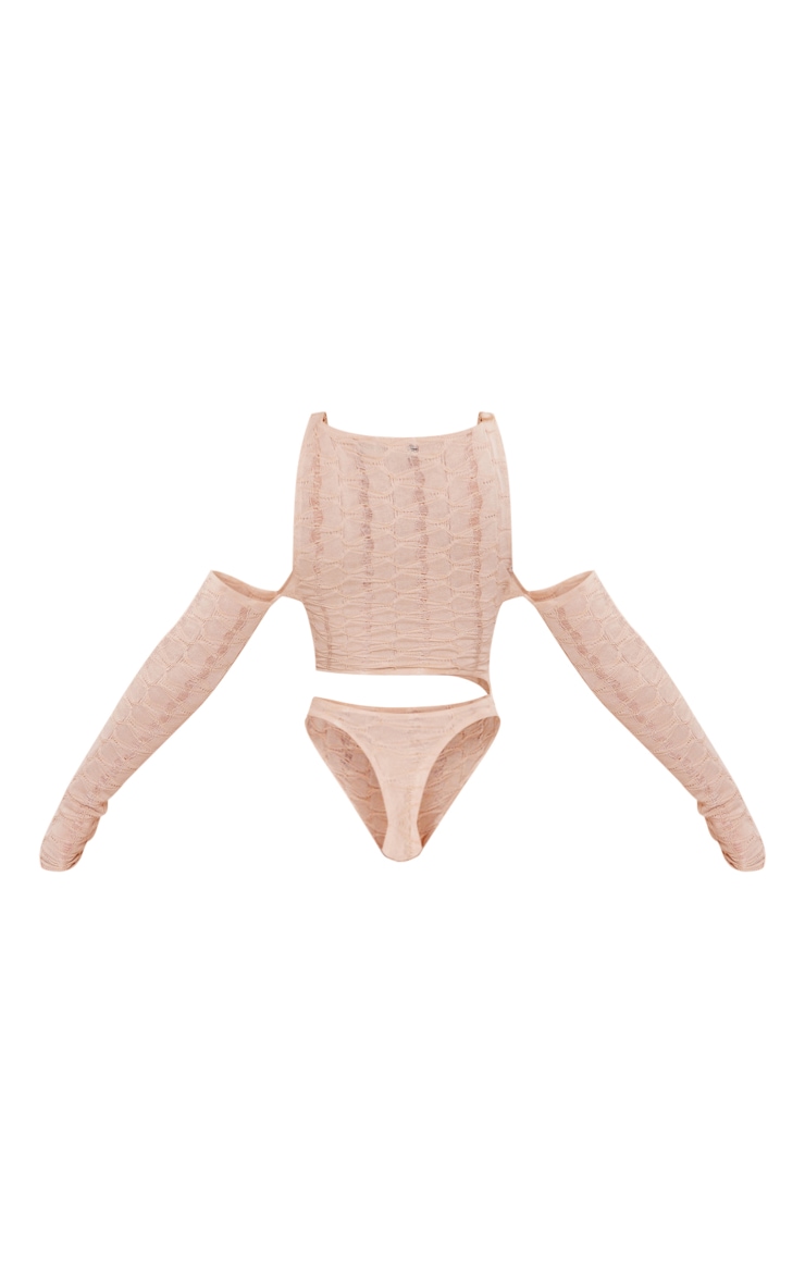 Stone Textured Cross Front Cold Shoulder Bodysuit image 5