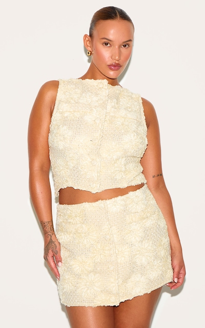 Plus Lemon Floral Boucle Button Up Waistcoat