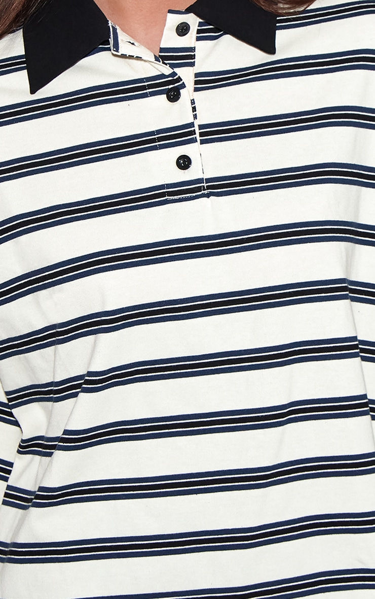 White Stripey Collar Detail Long Sleeve Rugby Top  image 4