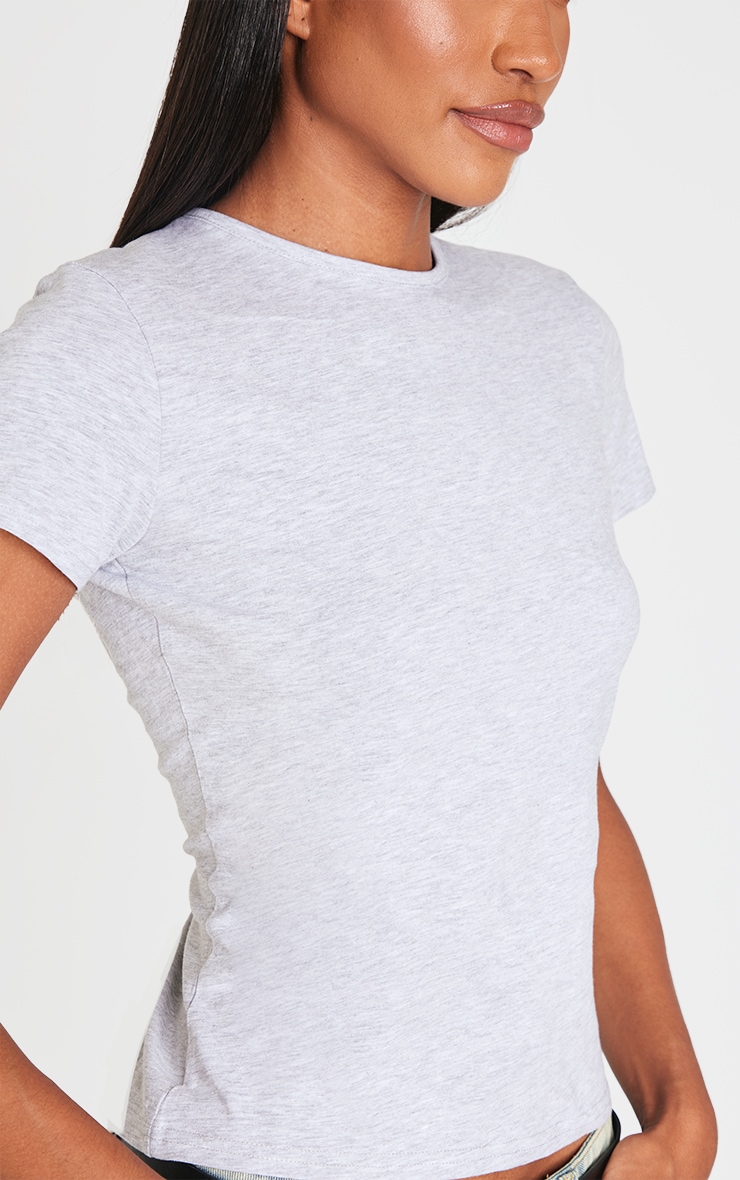 Basic Grey Marl Cotton Blend Fitted Crew Neck T Shirt image 4
