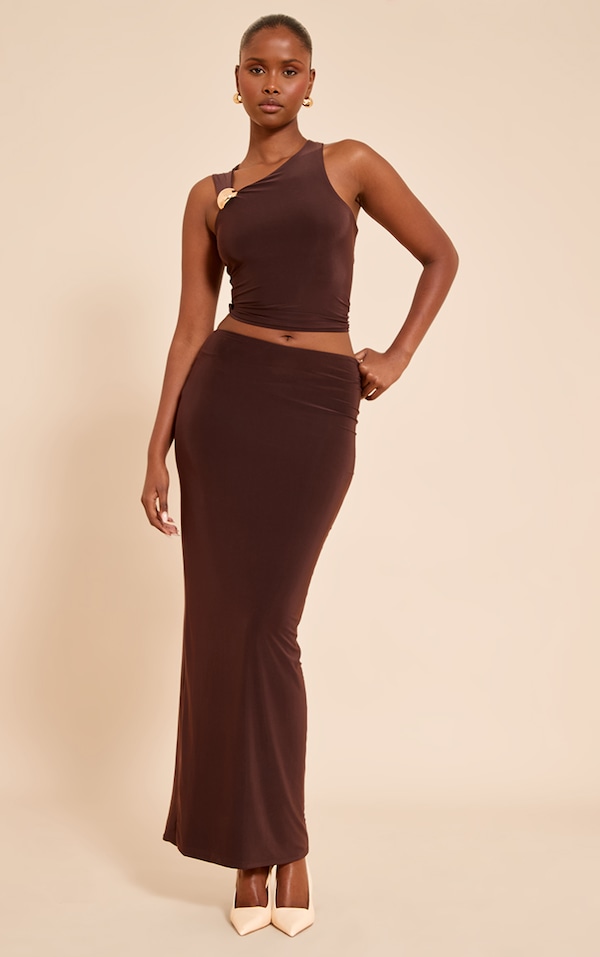 Chocolate Slinky Low Waist Maxi Skirt
