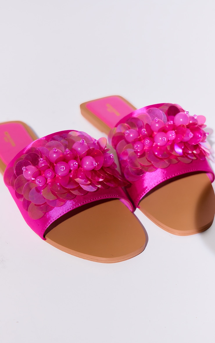Wide Fit Pink Pu Round Toe Sequin Strap Mule Sandals image 4