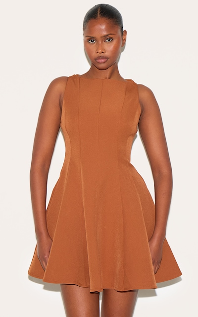 Chestnut Woven Pleated Shift Dress