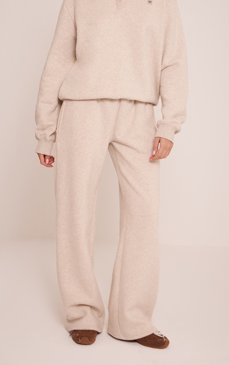 Oatmeal Marl PLT Badge Cotton Fleece Straight Leg Sweatpants image 2