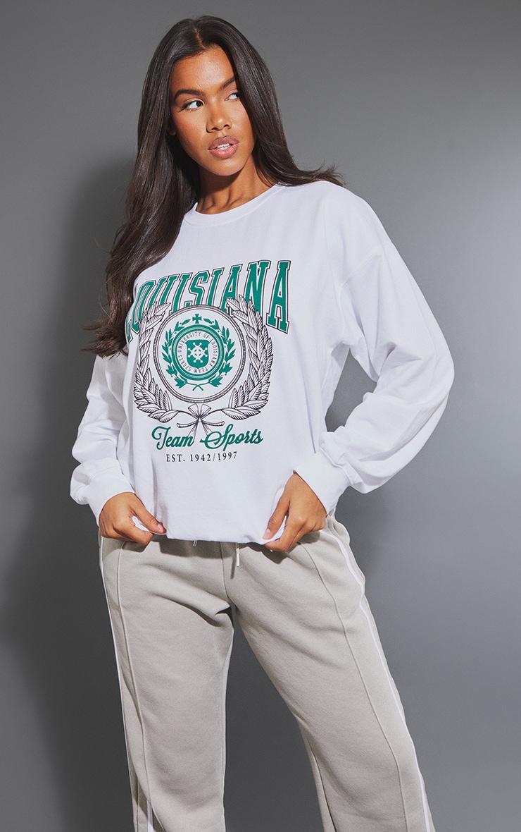 White Louisiana Print College Sweatshirt