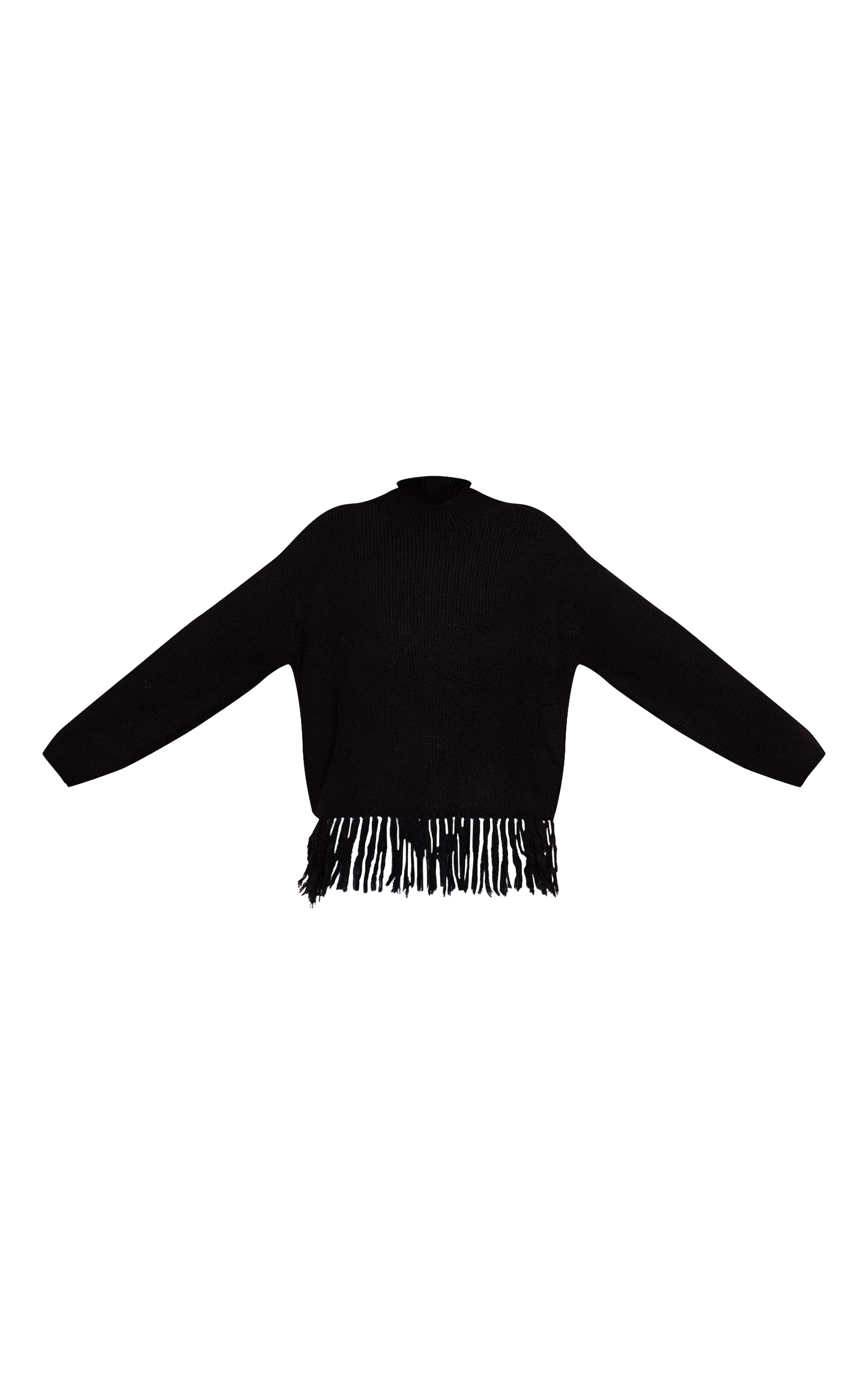 Black Round Neck Fringe Hem Oversized Sweater image 5