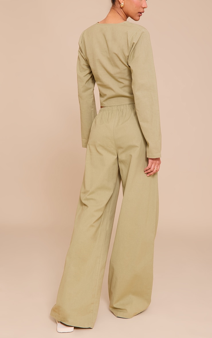 Khaki Wide Leg Drawstring Pants image 3