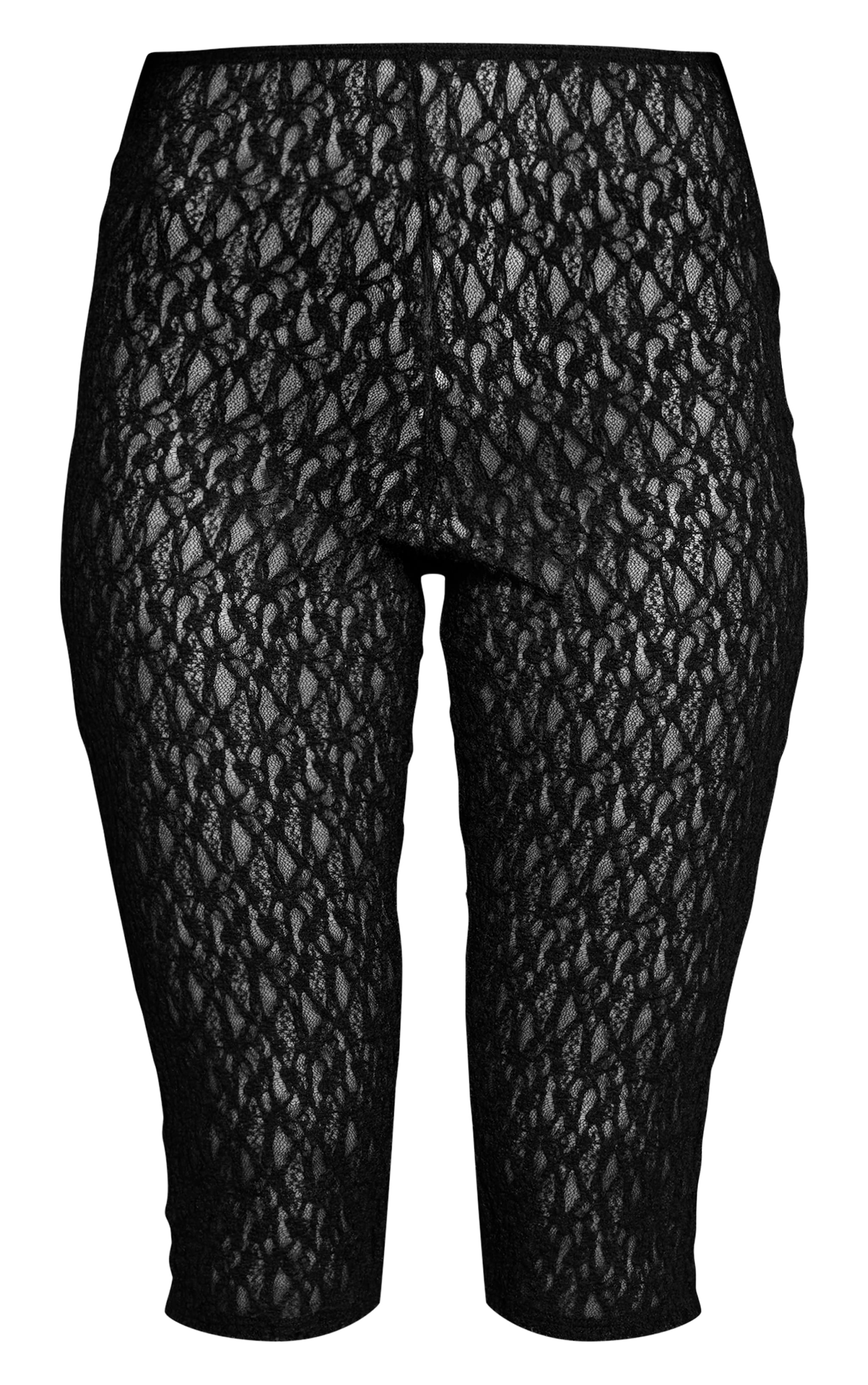 Black Textured Sheer Lace Capris image 5