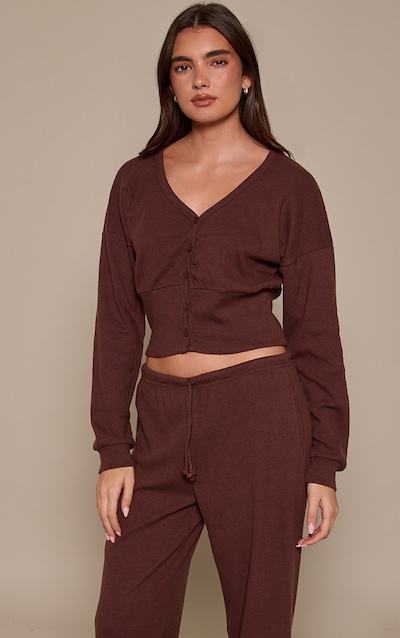 Dark Brown Soft Rib Cinched Waist Cardigan