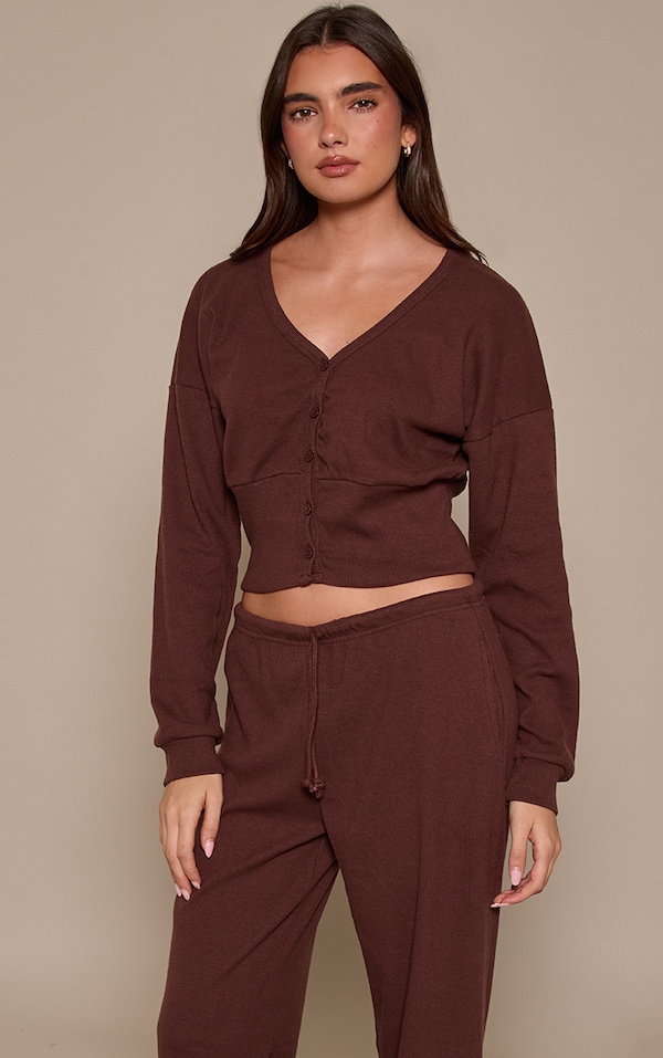 Dark Brown Soft Rib Cinched Waist Cardigan