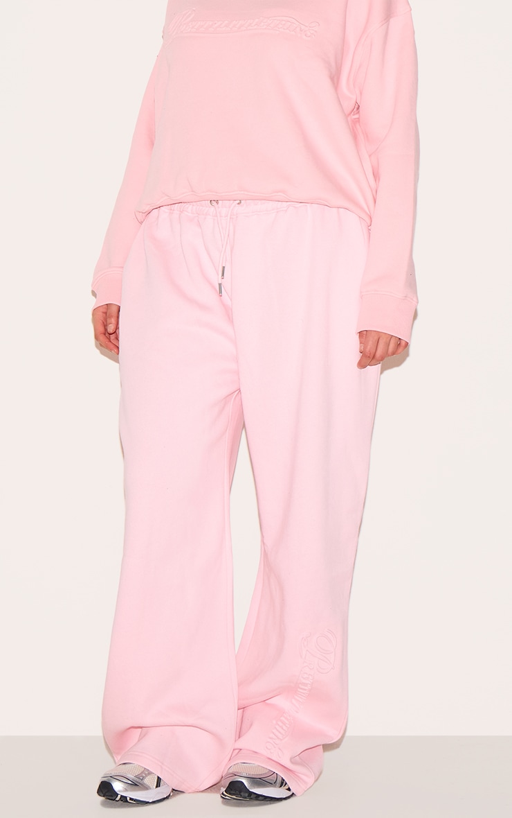 PRETTYLITTLETHING Plus Baby Pink Embossed Graphic Straight Leg Sweatpants image 2