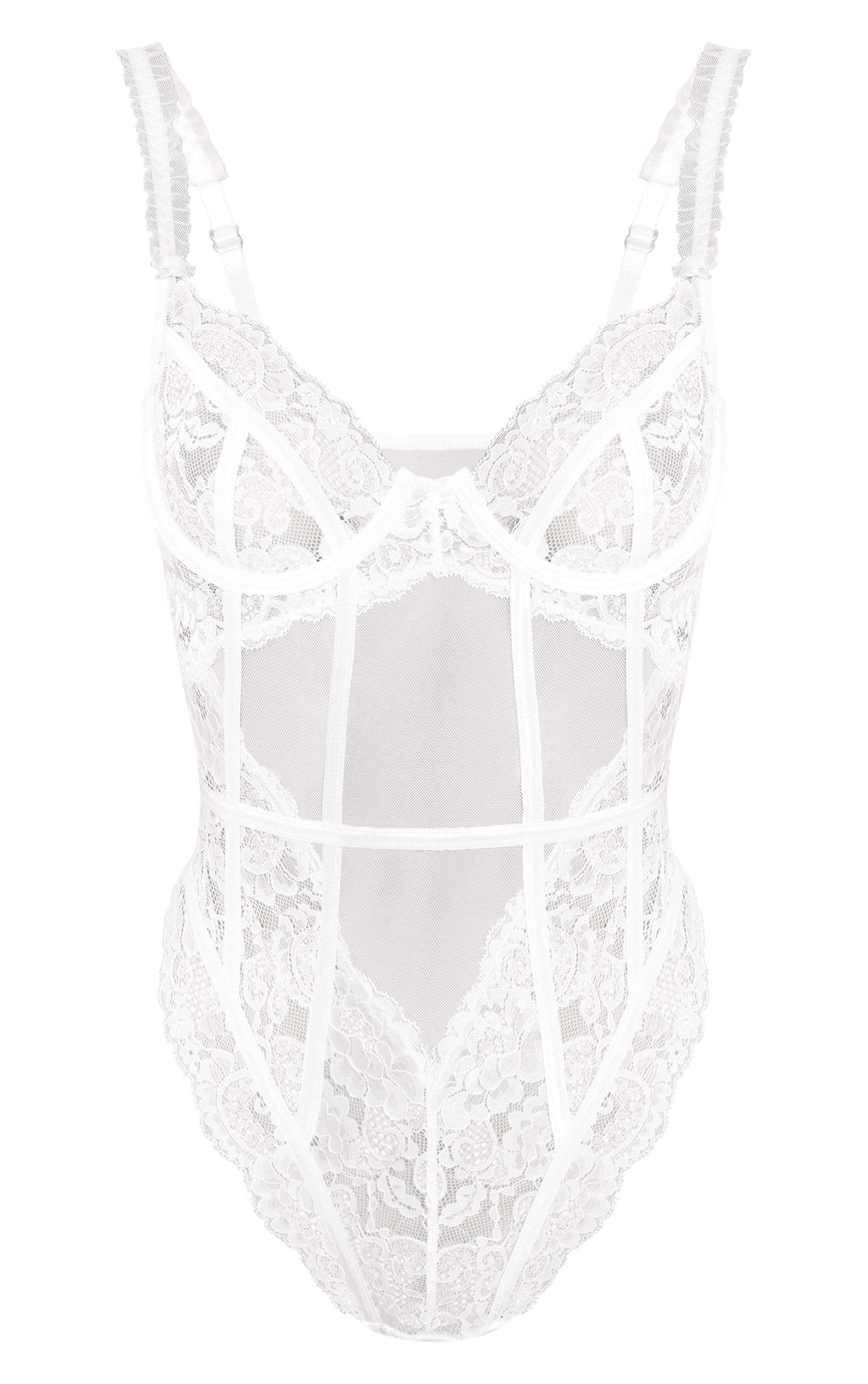 White Mesh Frill Detail Panelling Lace Bodysuit image 5